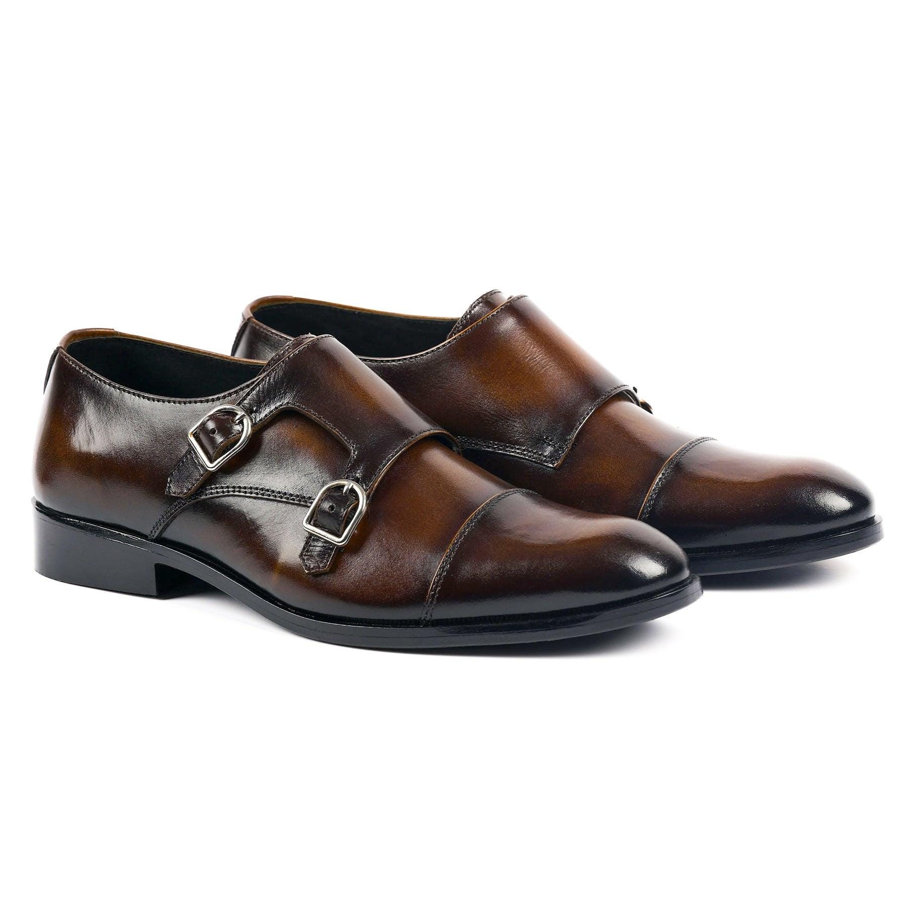 Men's Double Monk Strap Cap Toe Shoes In
