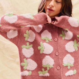 Mauve Strawberry Cardigan: Buttonup Soft Knit Sweater
