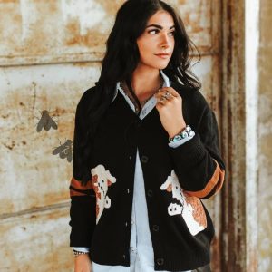 Black Western Style Cardigan: Texas Cowgirl Highland Cow